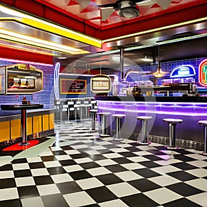 Retro Diner: A 1950s-inspired kitchen with a checkered floor, vintage diner booths, and neon signs that transport you back in ti