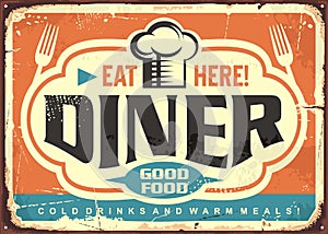 Retro diner restaurant tin sign design photo