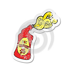 retro distressed sticker of a cartoon bleach bottle squirting