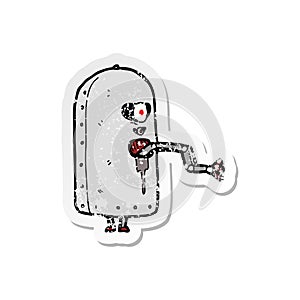 retro distressed sticker of a cartoon clunky old robot
