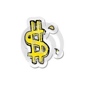 retro distressed sticker of a cartoon dollar symbol