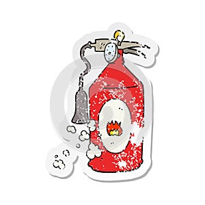 retro distressed sticker of a cartoon fire extinguisher