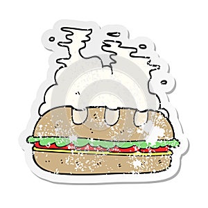 retro distressed sticker of a cartoon huge sandwich