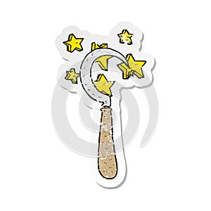 retro distressed sticker of a cartoon magic sickle