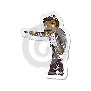 retro distressed sticker of a cartoon man trembling with key unlocking