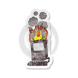 retro distressed sticker of a cartoon old computer