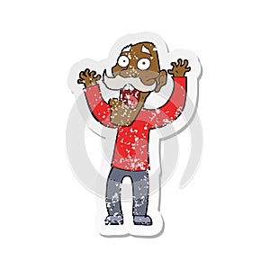 retro distressed sticker of a cartoon old man getting a fright