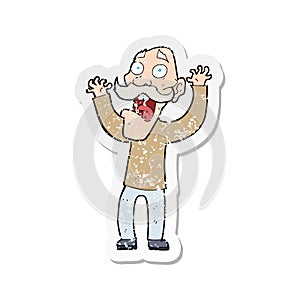 retro distressed sticker of a cartoon old man getting a fright