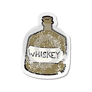 retro distressed sticker of a cartoon old whiskey bottle