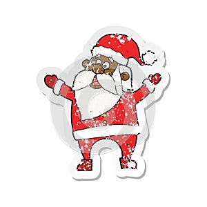 retro distressed sticker of a cartoon santa claus