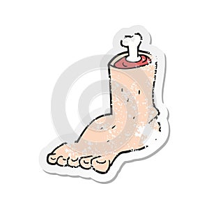 retro distressed sticker of a cartoon severed foot