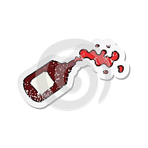 retro distressed sticker of a cartoon squirting blood bottle