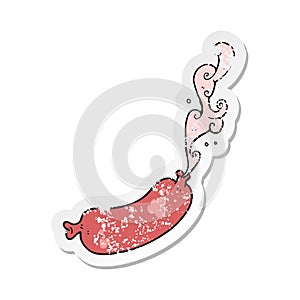 retro distressed sticker of a cartoon squirting sausage