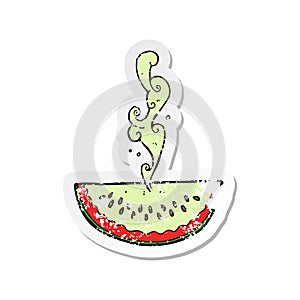 retro distressed sticker of a cartoon squirting watermelon