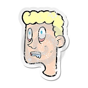 retro distressed sticker of a cartoon staring man drooling