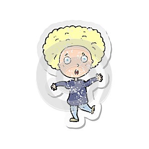 retro distressed sticker of a cartoon startled person