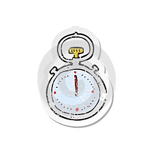 retro distressed sticker of a cartoon stop watch