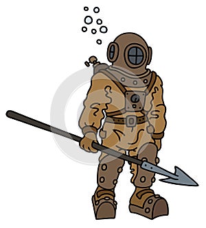 Retro diver with a harpoon