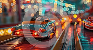 Retro Dodgem Cars Glowing at Evening Fairground