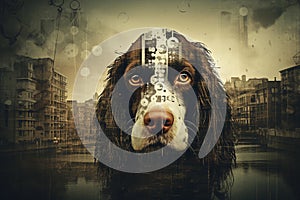 Retro dog digital portrait glitch