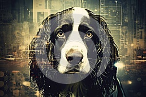 Retro dog digital portrait glitch