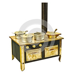 Retro doll house cooking stove isolated on white