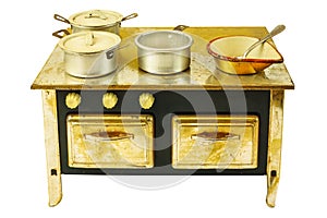 Retro doll house cooking stove isolated on white