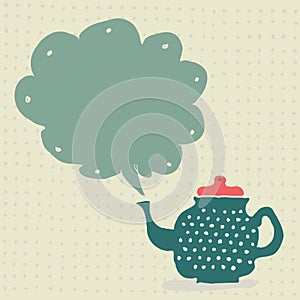 Retro doodle kitchen teapot with speech bubble