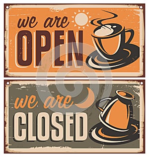 Retro door signs for coffee shop or cafe bar