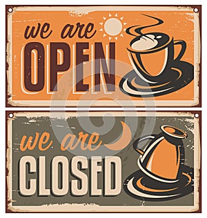 Retro door signs for coffee shop or cafe bar photo