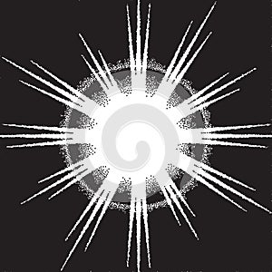 Retro dotwork sunburst or explosion with rays
