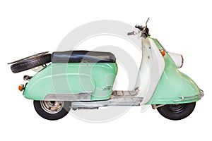 Retro duotone mint with white fifties scooter isolated on white