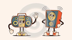 Retro Dynamics and Tape Recorder Characters, Nostalgic Analog Technique Whimsical Personages Evoke Vintage Vibes