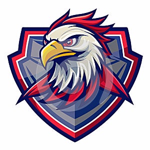 Retro eagle mascot logo featuring an eagle head with a red beak placed on a shield design, Retro Eagle Mascot Logo Vector