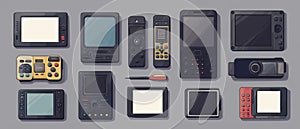 Electronic devices collection on gray background