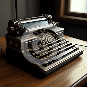 retro electronic typewriter device, steampunk - generated by ai