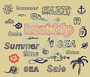 Retro elements for Summer calligraphic designs