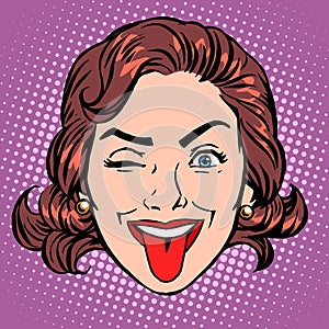 Retro Emoji tongue woman face