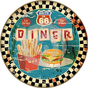 Retro enamel route 66 diner sign,