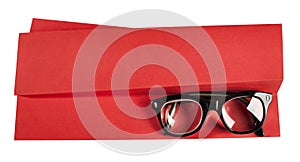 Retro eyeglasses with black frame on creative support