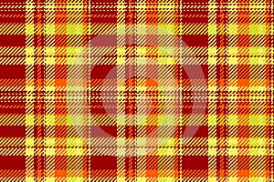 Retro fabric tartan pattern, sixties texture textile vector. Coloured plaid check background seamless in red and yellow colors