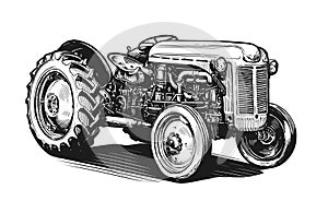 Retro farm agricultural tractor, sketch. Hand drawn vintage vector illustration