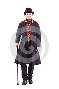 Retro fashion man with beard wearing black suit