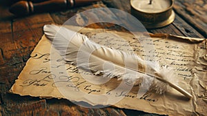 Retro feather and letter. Creativity and writing letters and books