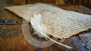 Retro feather and letter. Creativity and writing letters and books