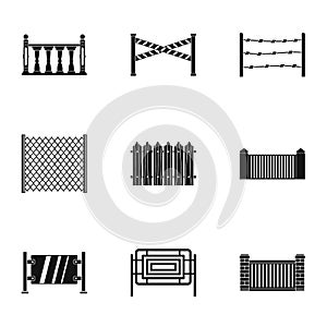 Retro fence icons set, simple style