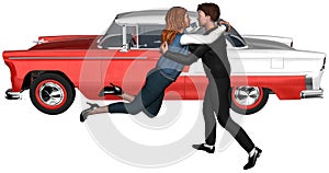 Retro Fifties Teenagers Couple Isolated