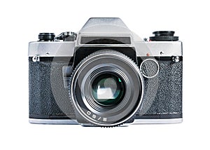 Retro film photo camera isolated on white