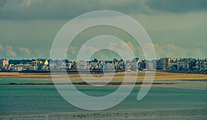 Retro film view of seaside in Brittany, low tide