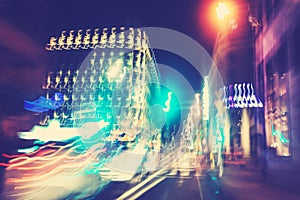 Retro filtered city traffic lights in motion blur